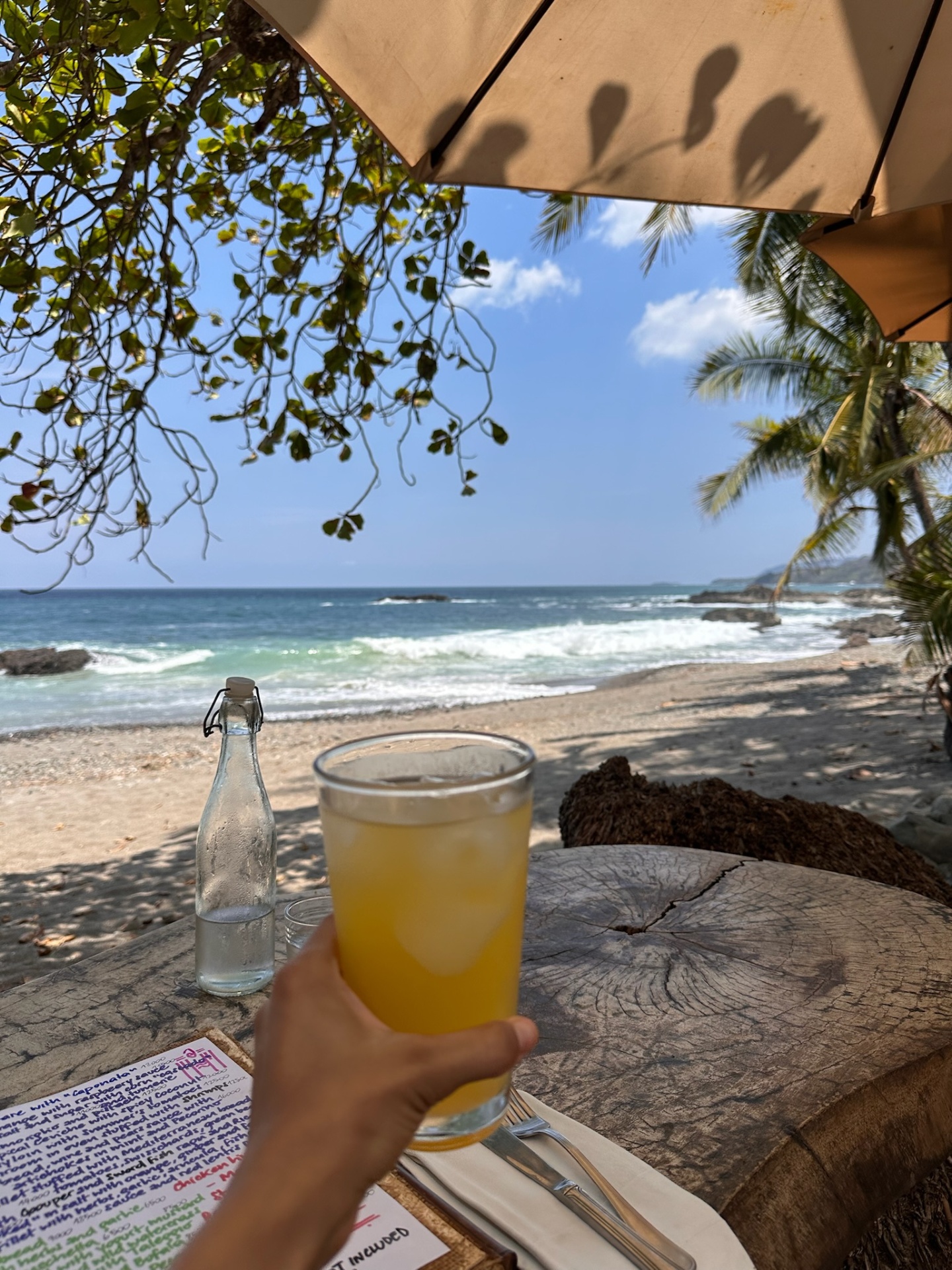Fresh juice and ocean view at lunch